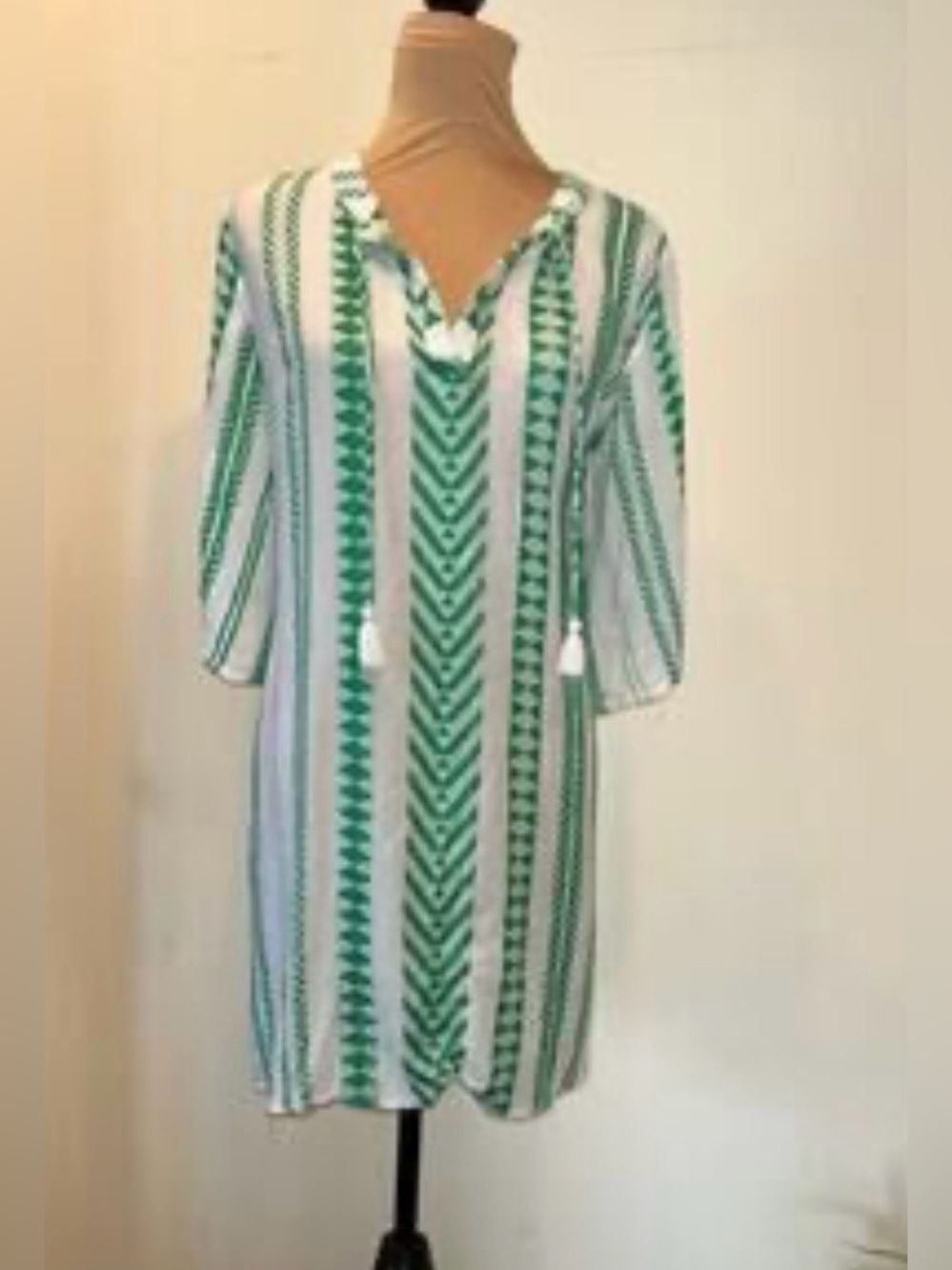 Green Striped Tunic Dress with Tassel Tie - Goa Beach Brand - Picture 2 of 2